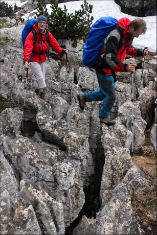 Nevšední rozsáhlé škrapové plochy.